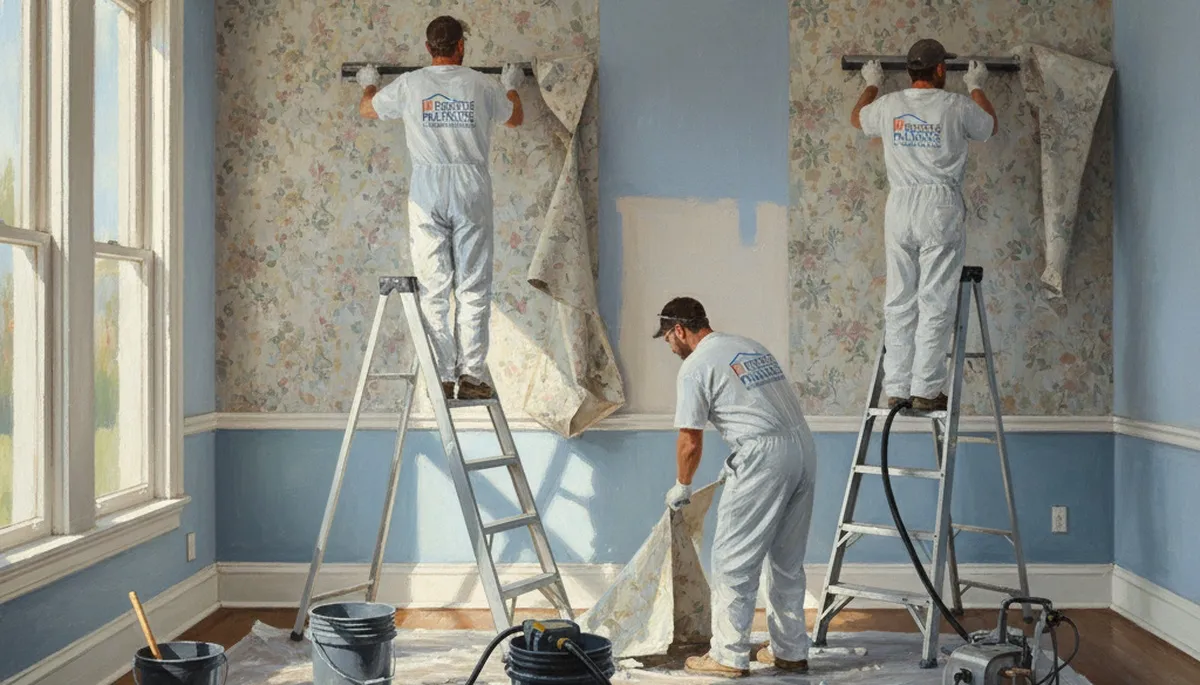 Las Vegas wallpaper removal service preparing walls for repainting in a home